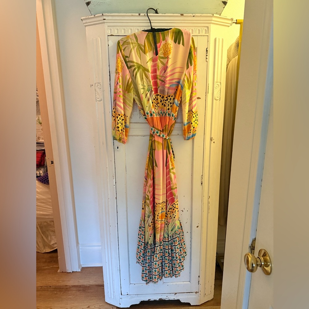 Anthropologie FARM Rio Amorina wrap Tropical Print Cheetah Maxi Dress